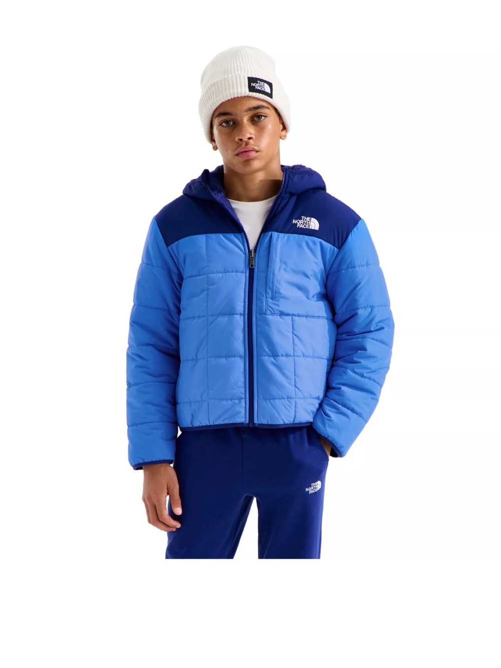 The North Face Men's Two-Tone Blue Hooded Puffer Jacket